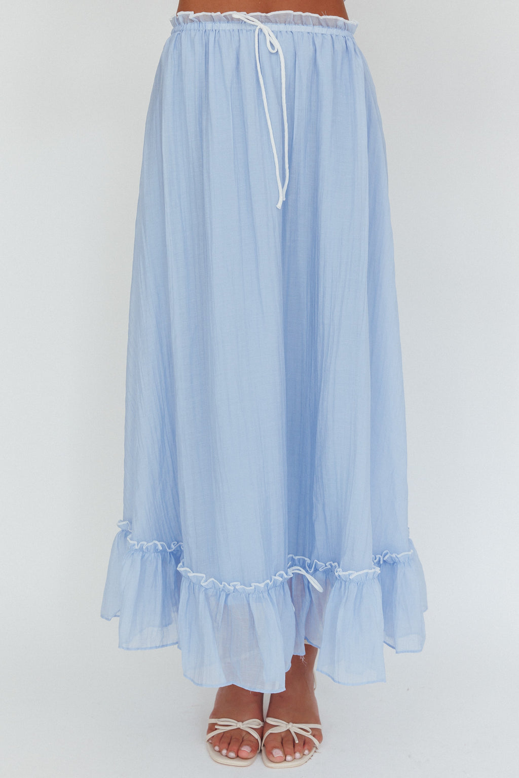 Maidens Tie Detail Overlock Maxi Skirt Cloud Blue by Selfie Leslie Australia