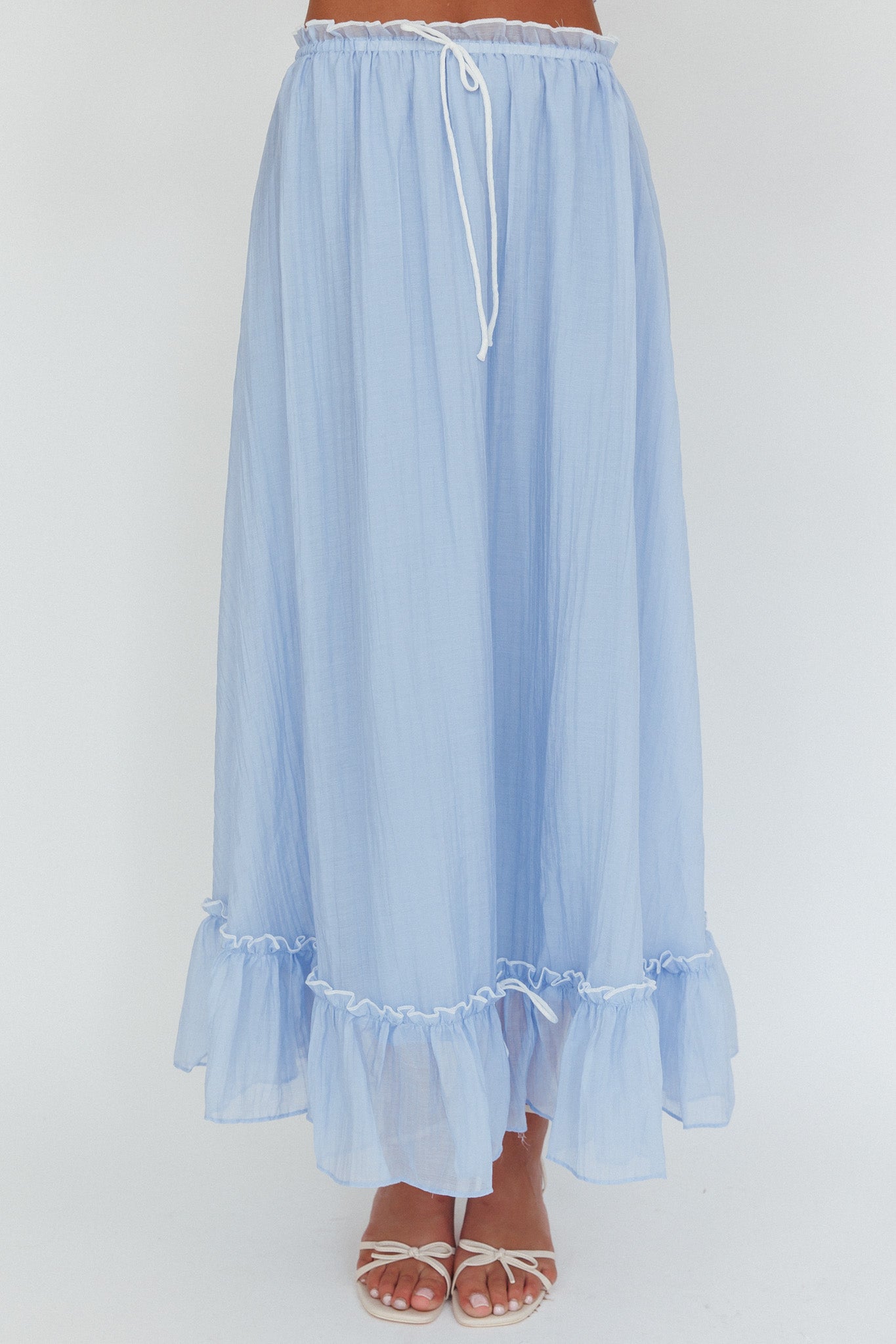 Maidens Tie Detail Overlock Maxi Skirt Cloud Blue by Selfie Leslie Australia