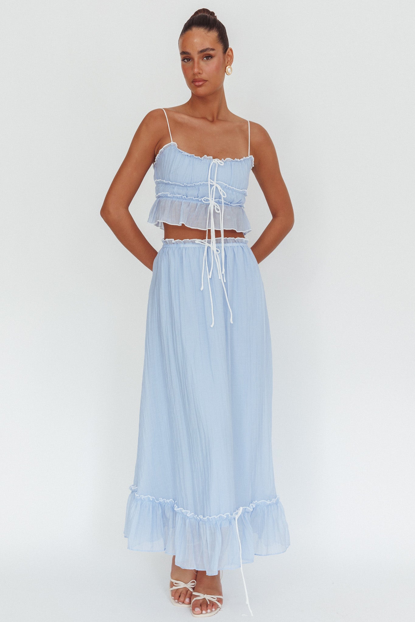 Maidens Tie Detail Overlock Maxi Skirt Cloud Blue by Selfie Leslie Australia