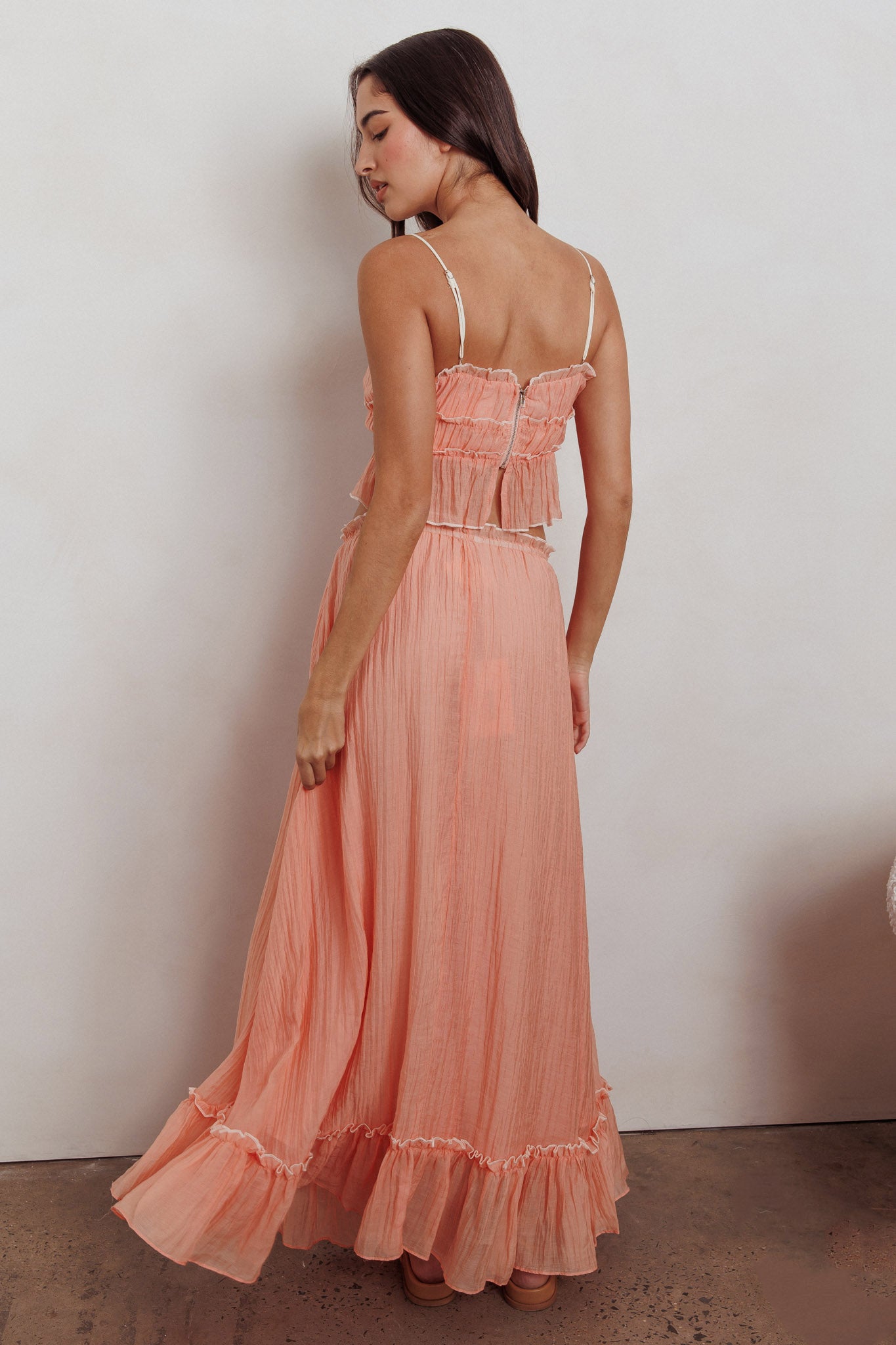 Maidens Tie Detail Overlock Maxi Skirt Apricot by Selfie Leslie Australia