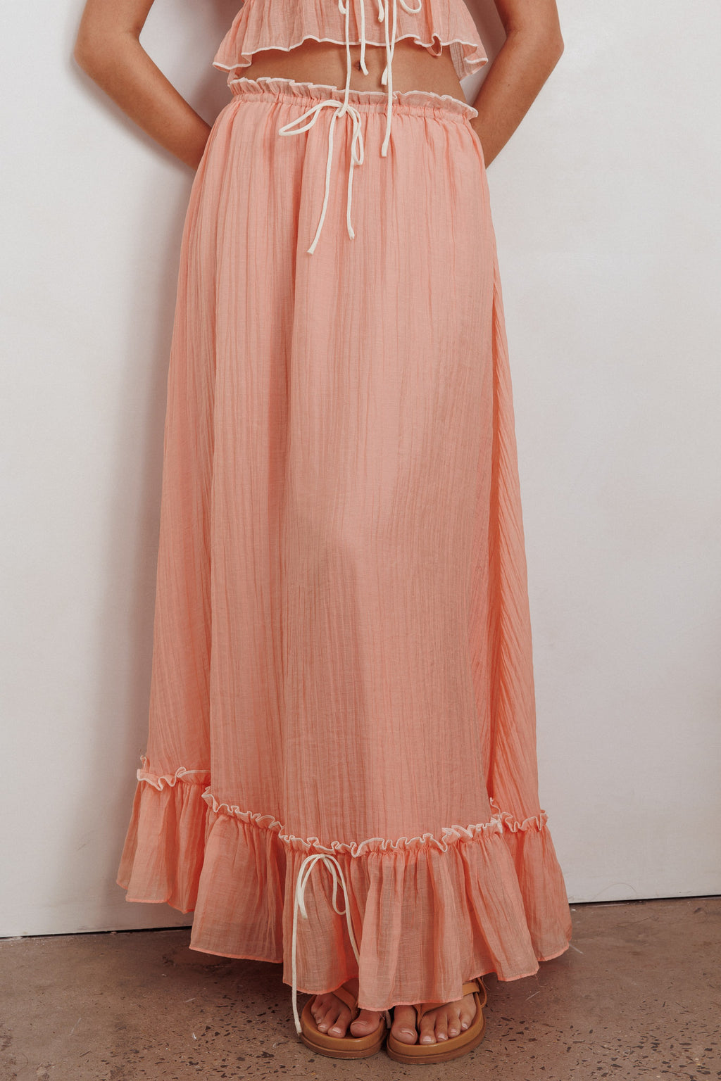 Maidens Tie Detail Overlock Maxi Skirt Apricot by Selfie Leslie Australia