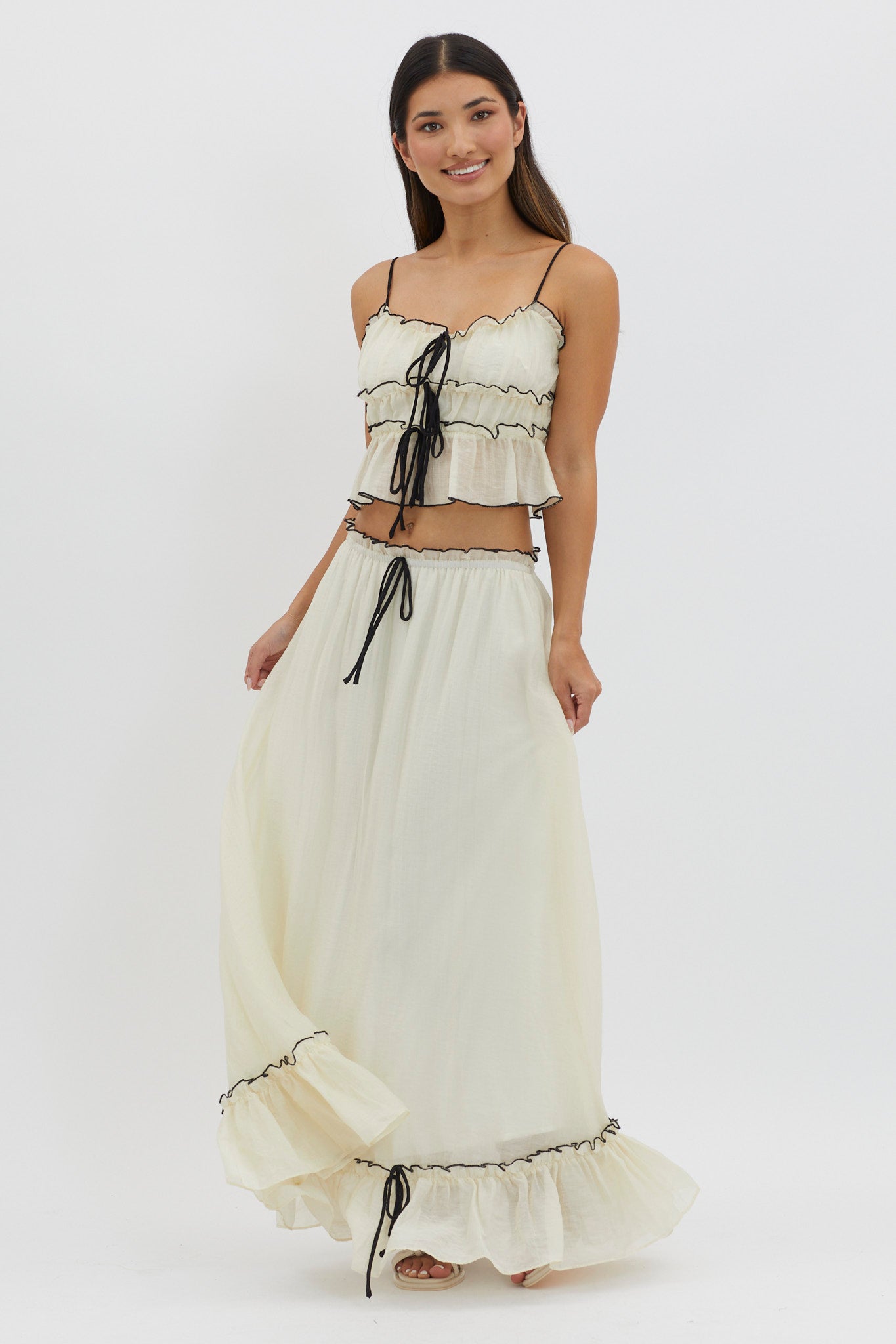 Shop the Maidens Tie Detail Overlock Maxi Skirt Cream