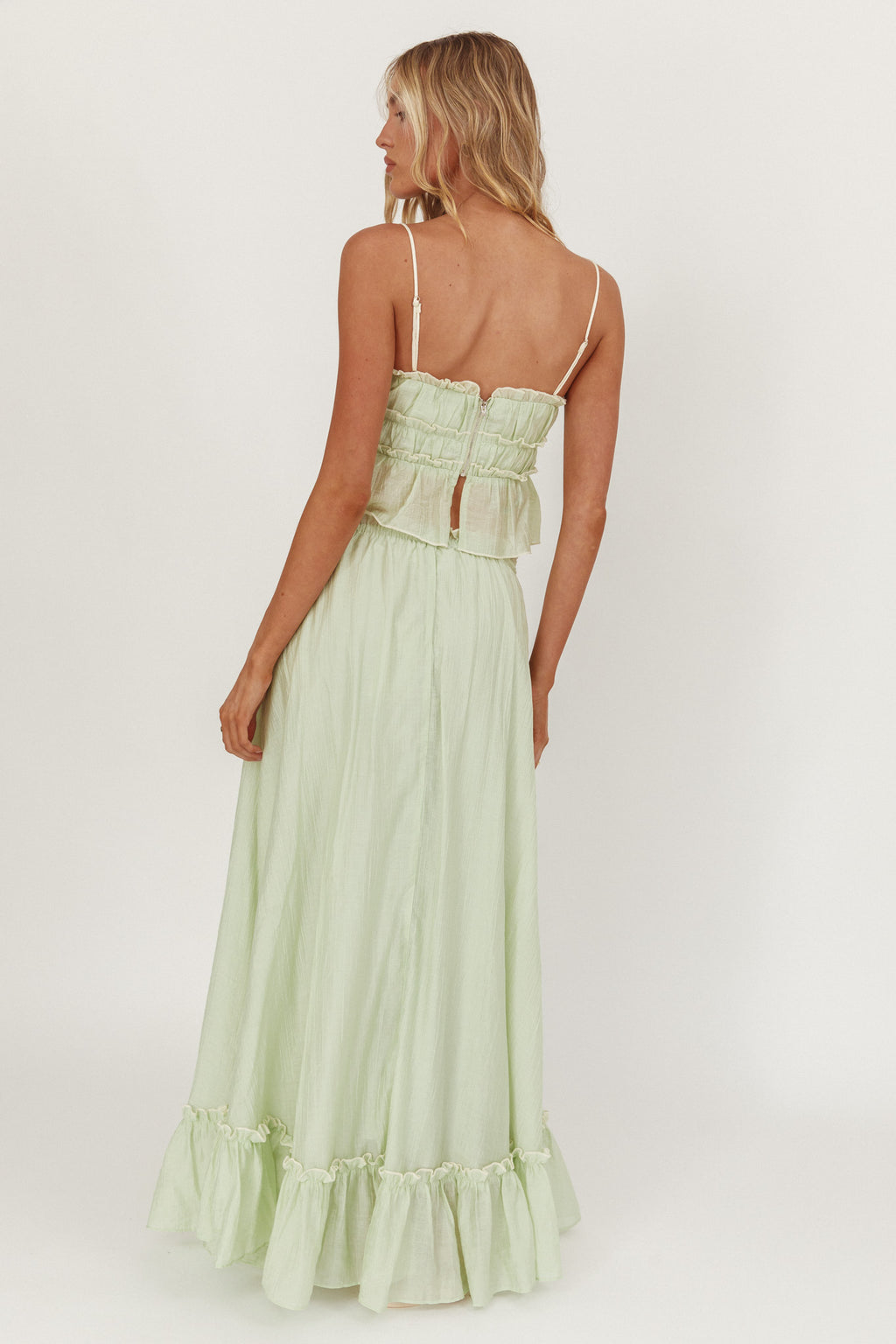 Maidens Tie Detail Overlock Maxi Skirt Sage by Selfie Leslie Australia