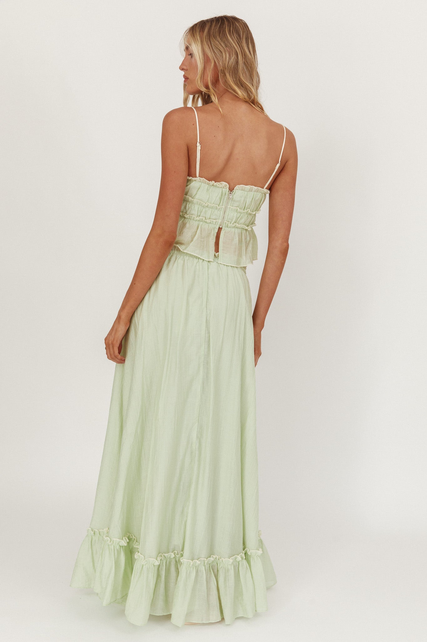 Maidens Tie Detail Overlock Maxi Skirt Sage by Selfie Leslie Australia