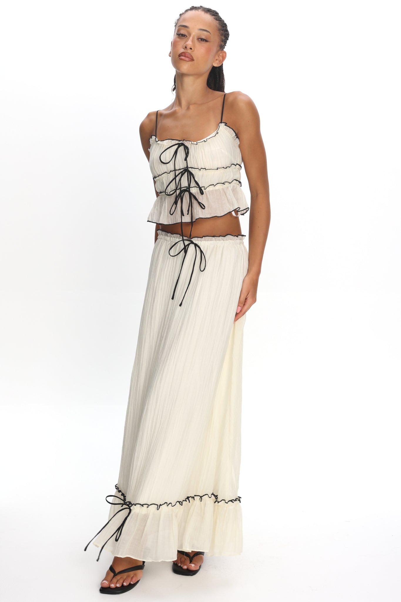 Maidens Tie Detail Overlock Maxi Skirt Cream by Selfie Leslie Australia