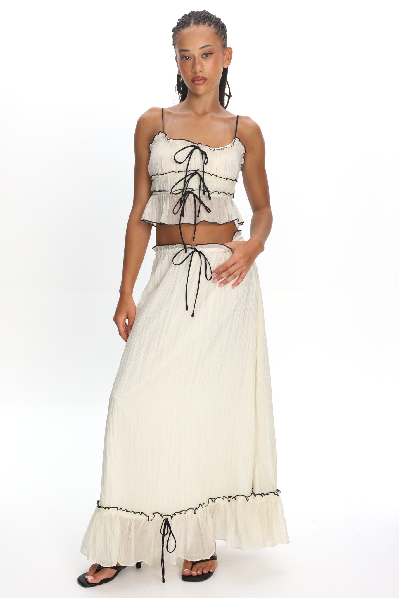 Maidens Tie Detail Overlock Maxi Skirt Cream by Selfie Leslie Australia