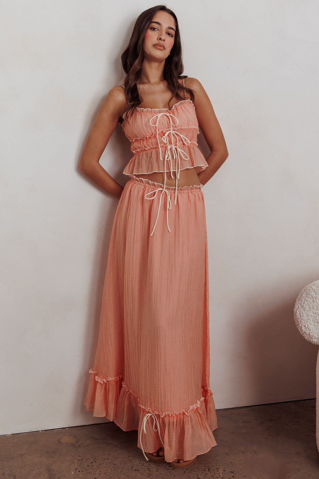 Maidens Tie Detail Overlock Top Apricot by Selfie Leslie Australia