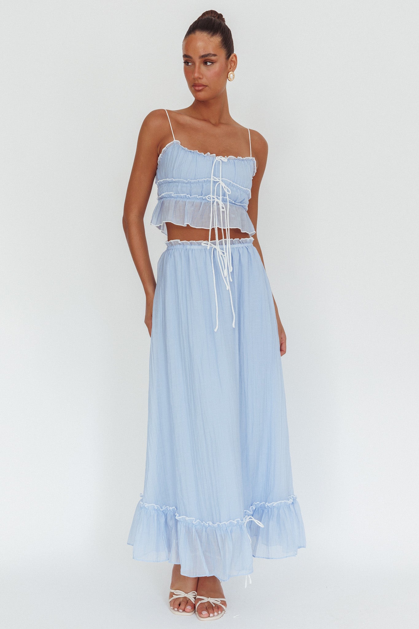 Maidens Tie Detail Overlock Top Cloud Blue by Selfie Leslie Australia