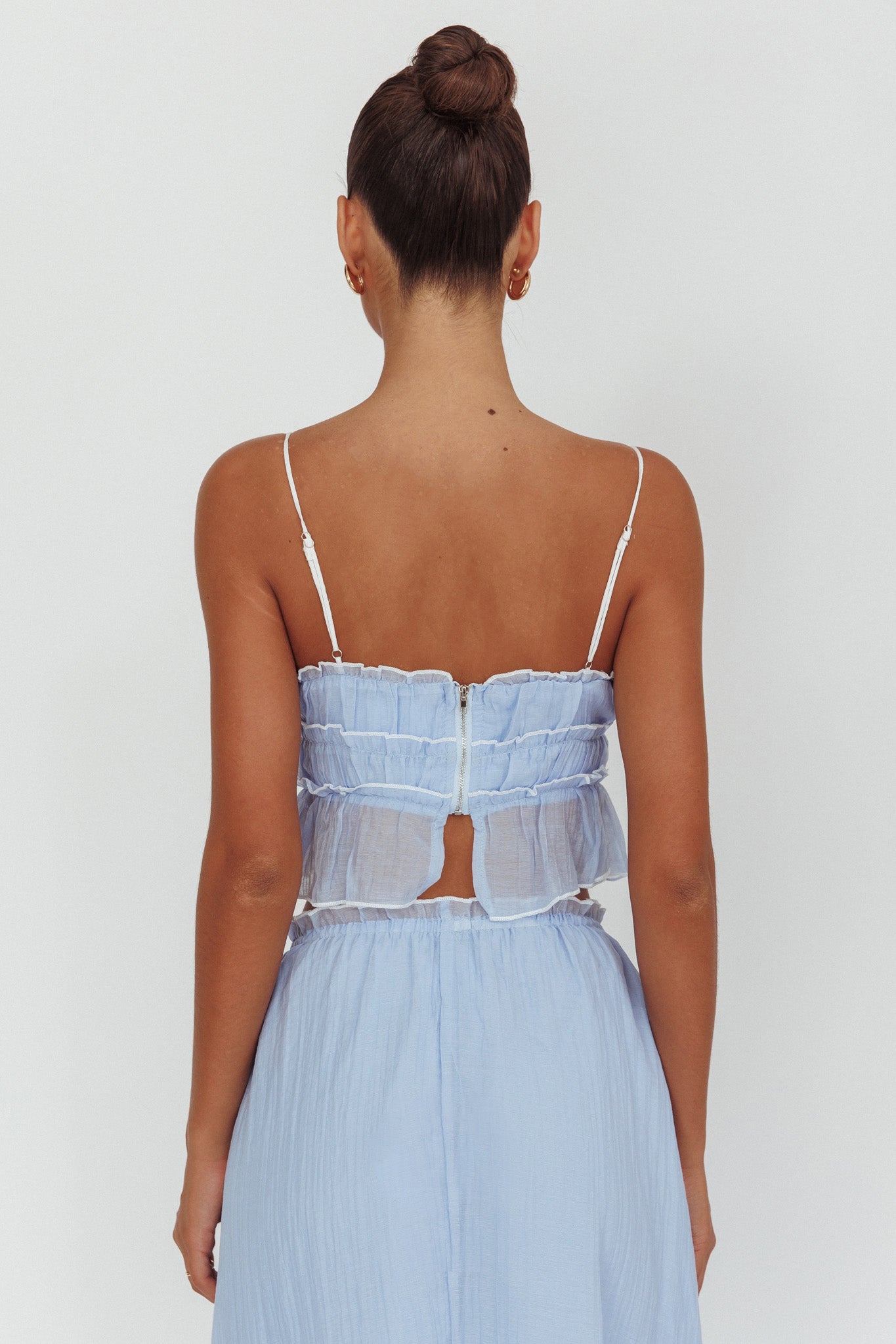 Maidens Tie Detail Overlock Top Cloud Blue by Selfie Leslie Australia