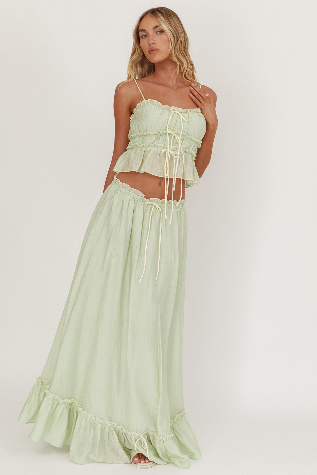 Maidens Tie Detail Overlock Top Sage by Selfie Leslie Australia