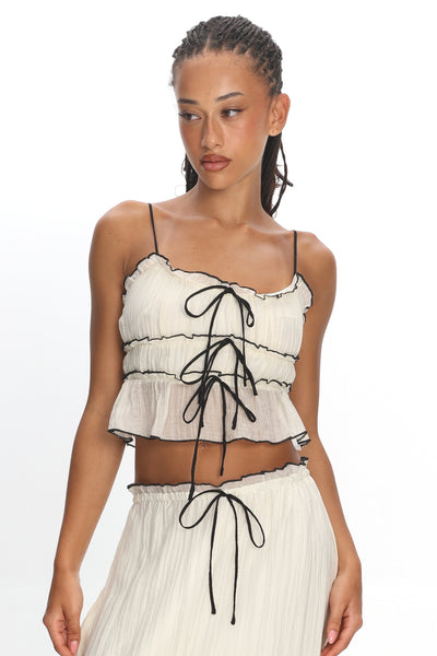 Maidens Tie Detail Overlock Top Cream | Selfie Leslie Australia