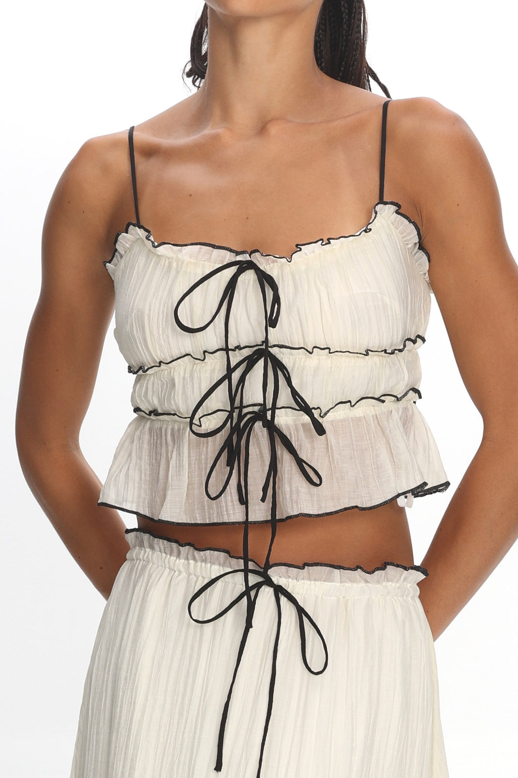 Maidens Tie Detail Overlock Top Cream by Selfie Leslie Australia