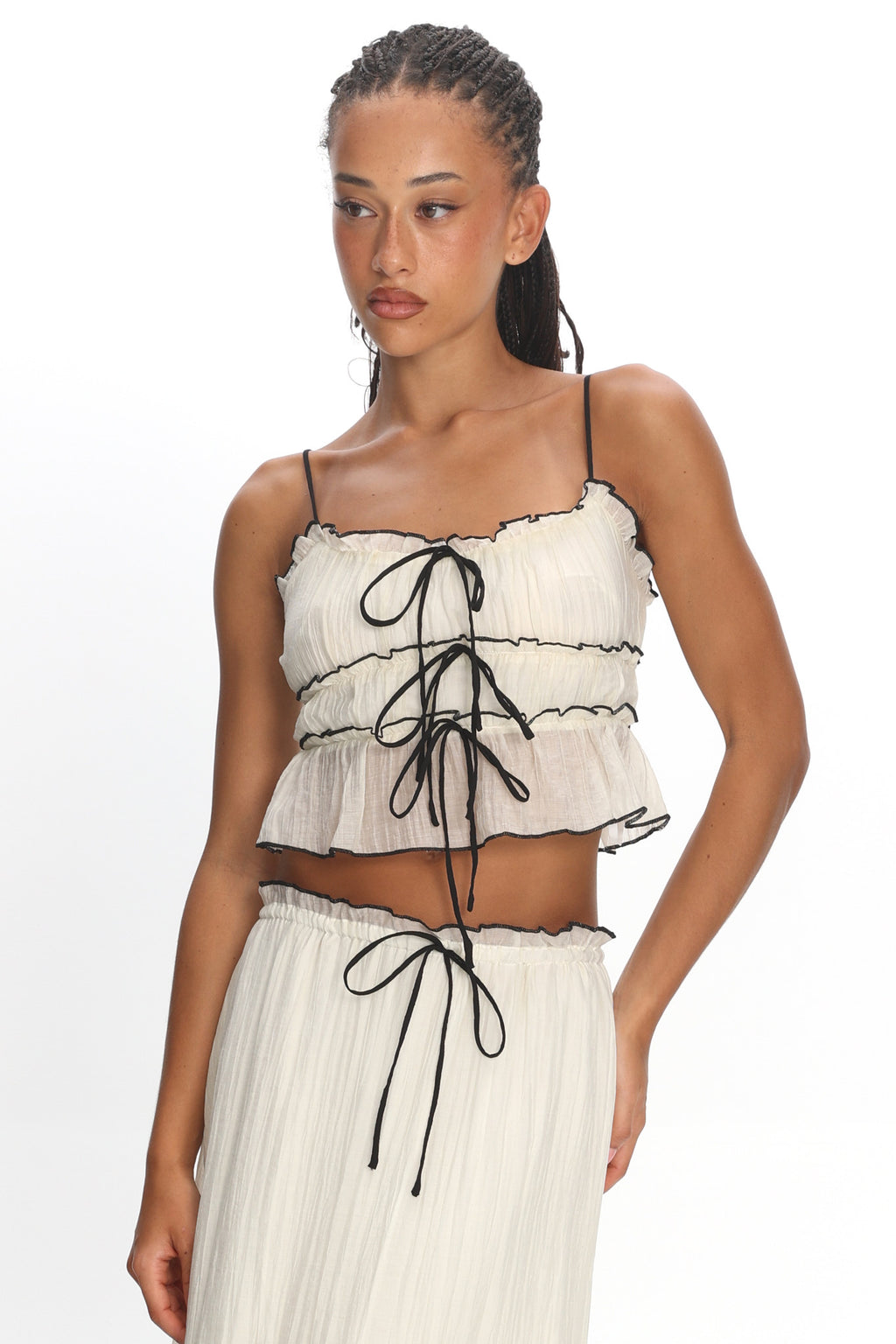Maidens Tie Detail Overlock Top Cream by Selfie Leslie Australia