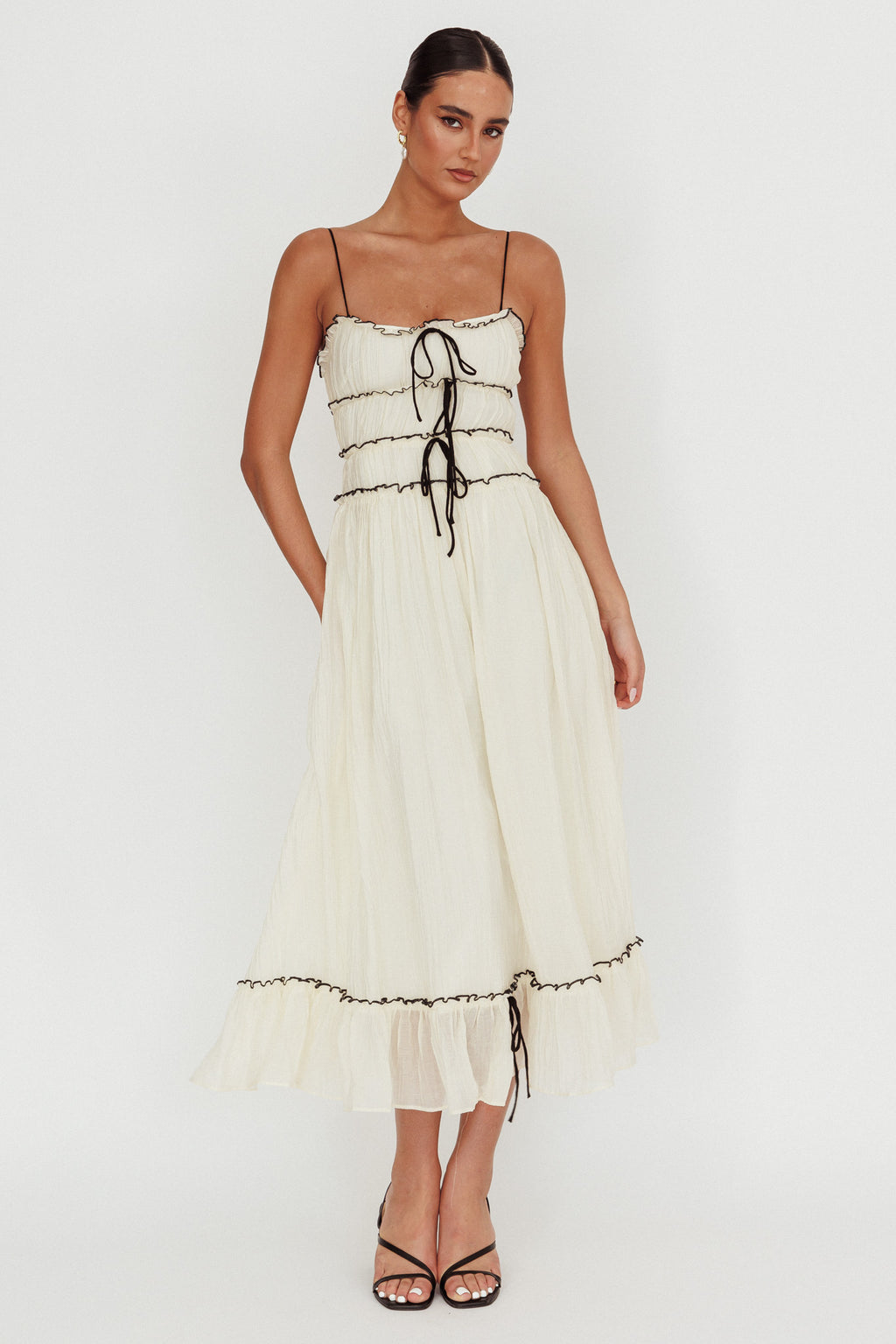 Maidens Tie Accent Maxi Dress Cream by Selfie Leslie Australia