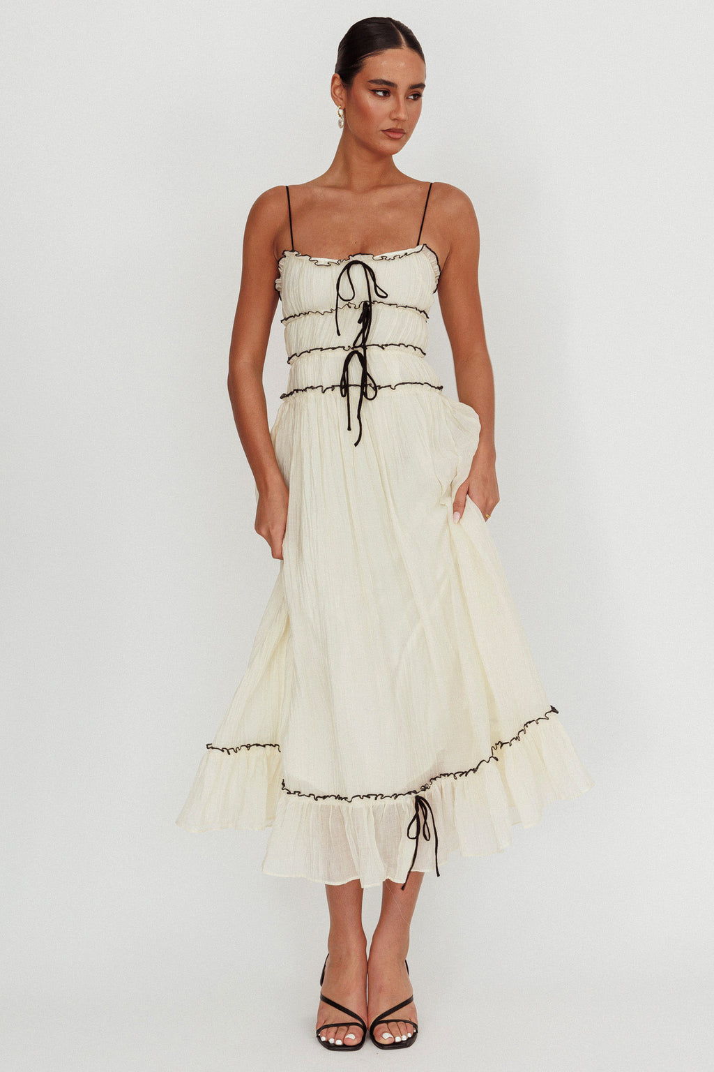 Maidens Tie Accent Maxi Dress Cream by Selfie Leslie Australia