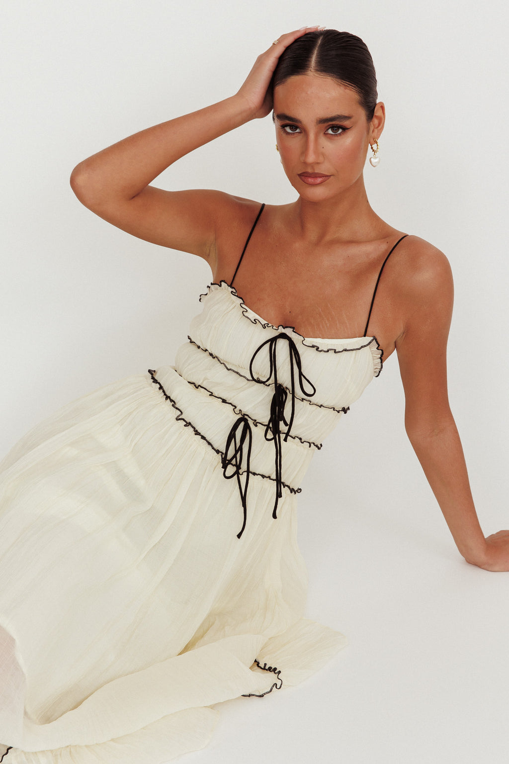Maidens Tie Accent Maxi Dress Cream by Selfie Leslie Australia