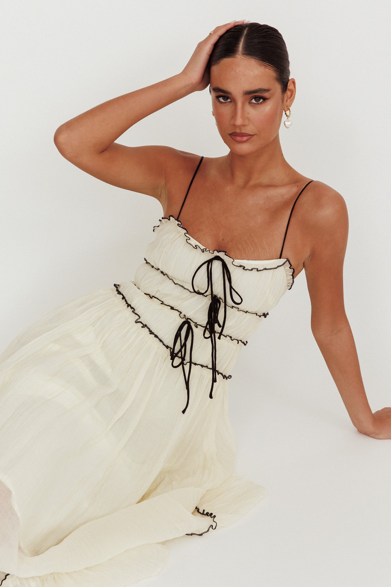 Maidens Tie Accent Maxi Dress Cream by Selfie Leslie Australia