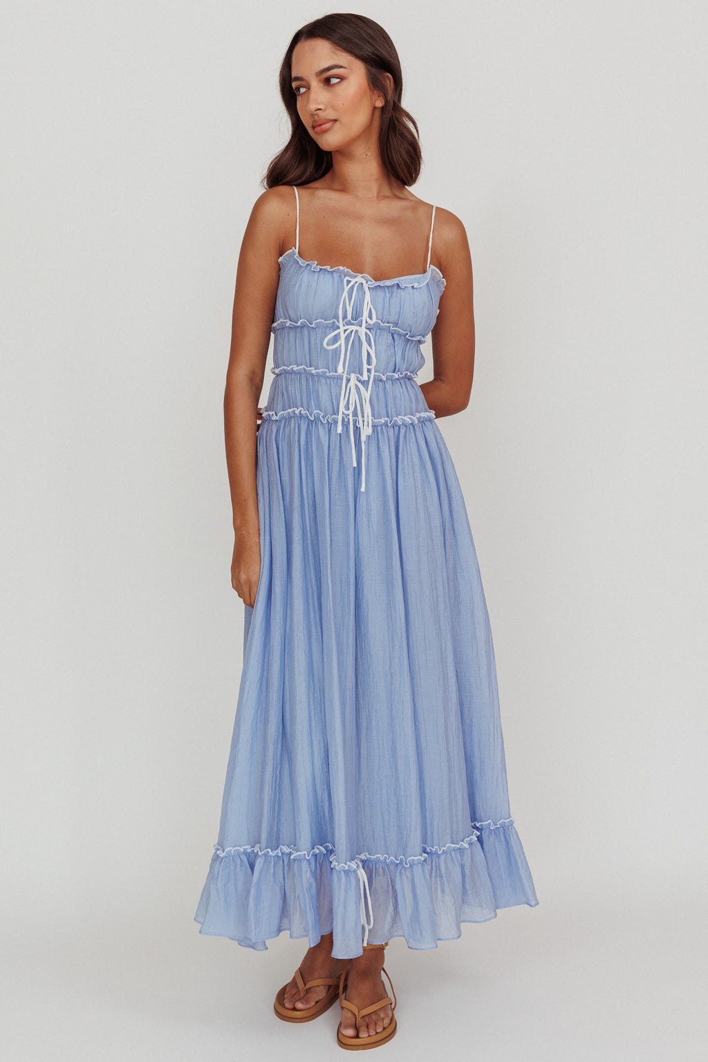 Maidens Tie Accent Maxi Dress Cloud Blue by Selfie Leslie Australia