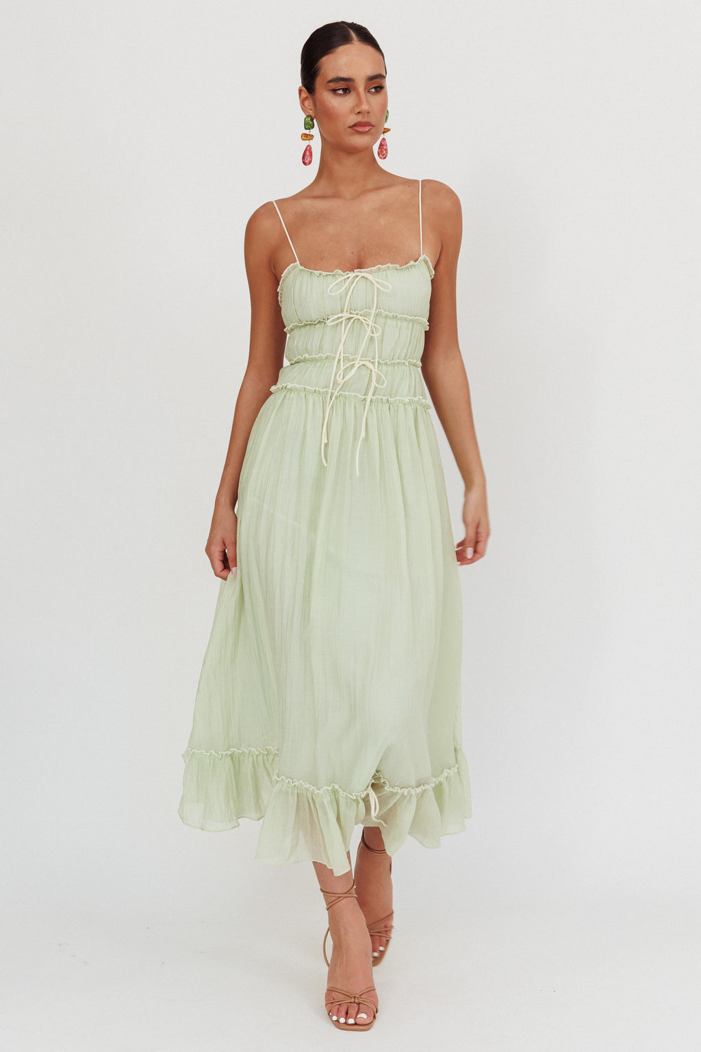 Maidens Tie Accent Maxi Dress Sage by Selfie Leslie Australia