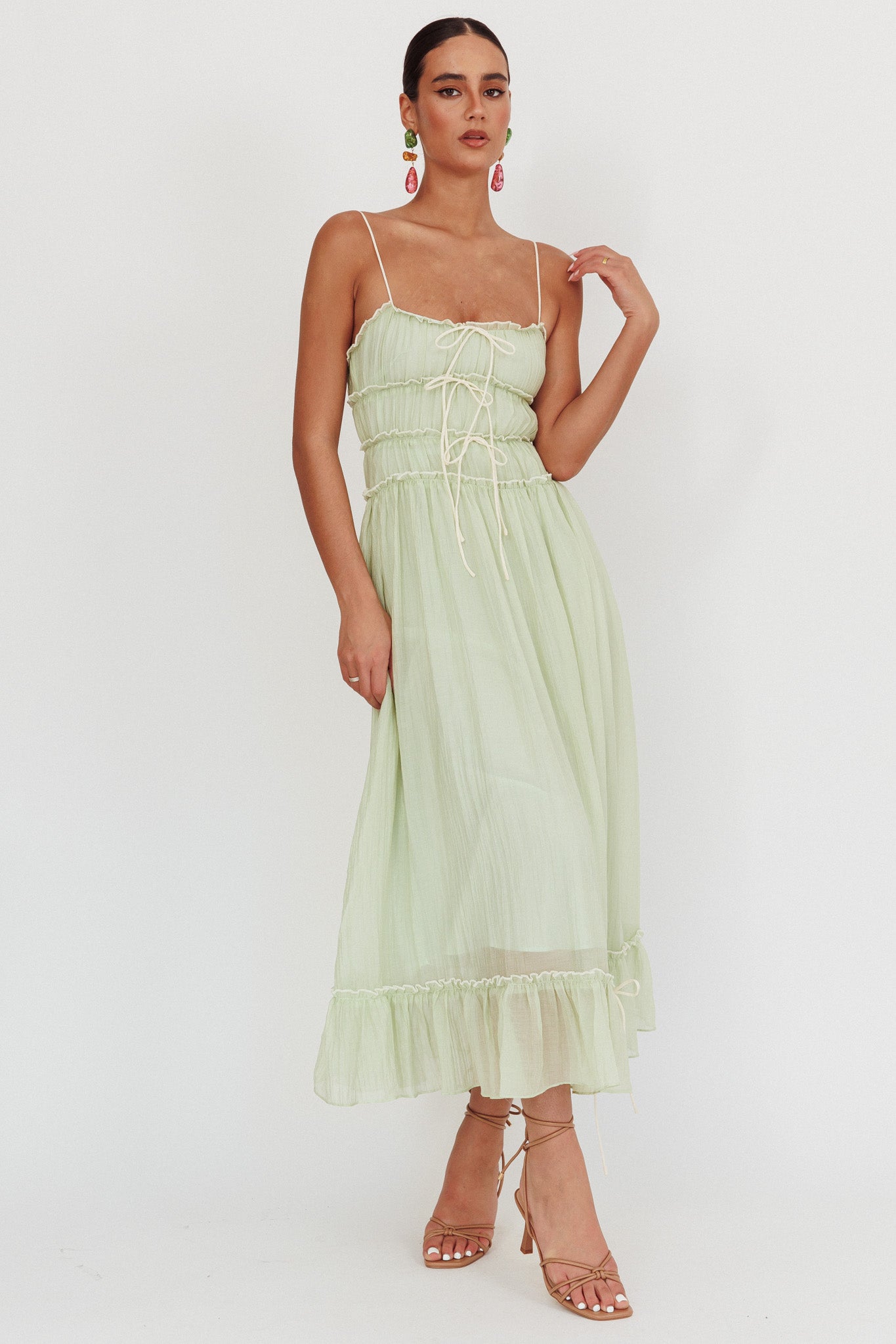 Maidens Tie Accent Maxi Dress Sage by Selfie Leslie Australia