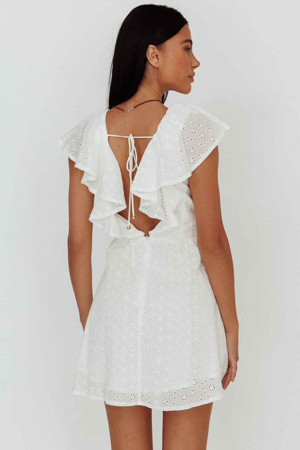 Kiarah Eyelet Ruffle Mini Dress White by Selfie Leslie Australia