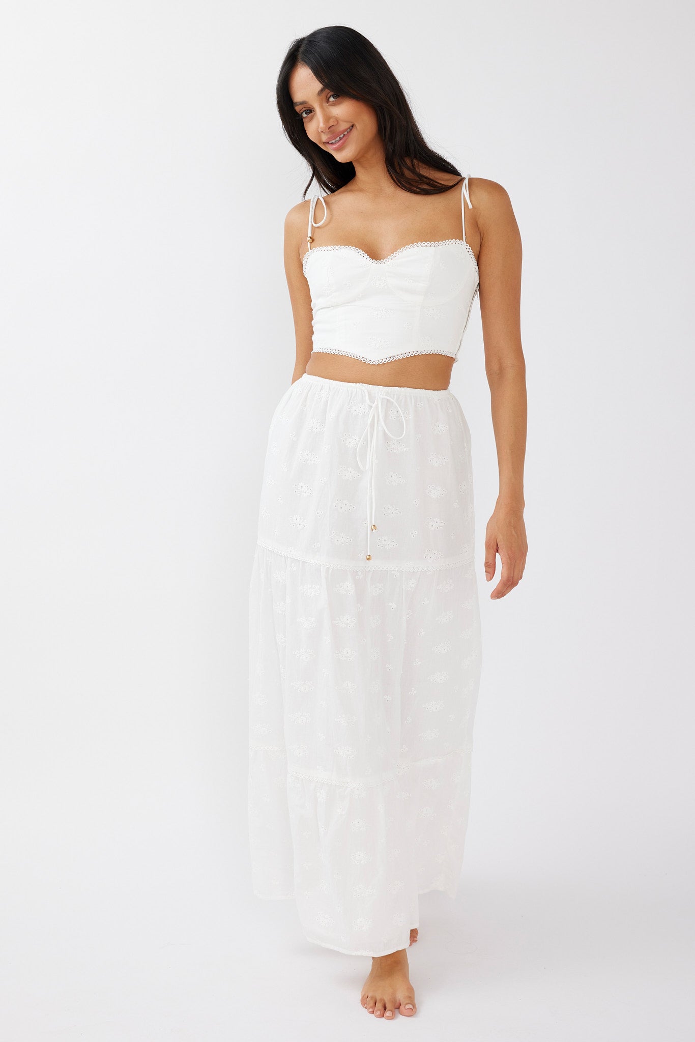 Gracelyn Drawstring Embroidery Maxi Skirt White by Selfie Leslie Australia