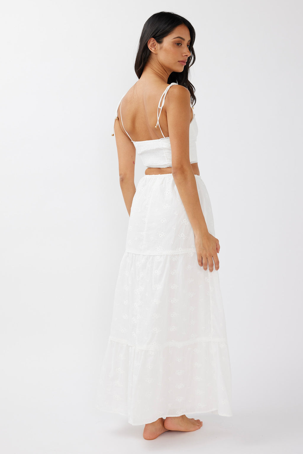 Gracelyn Drawstring Embroidery Maxi Skirt White by Selfie Leslie Australia