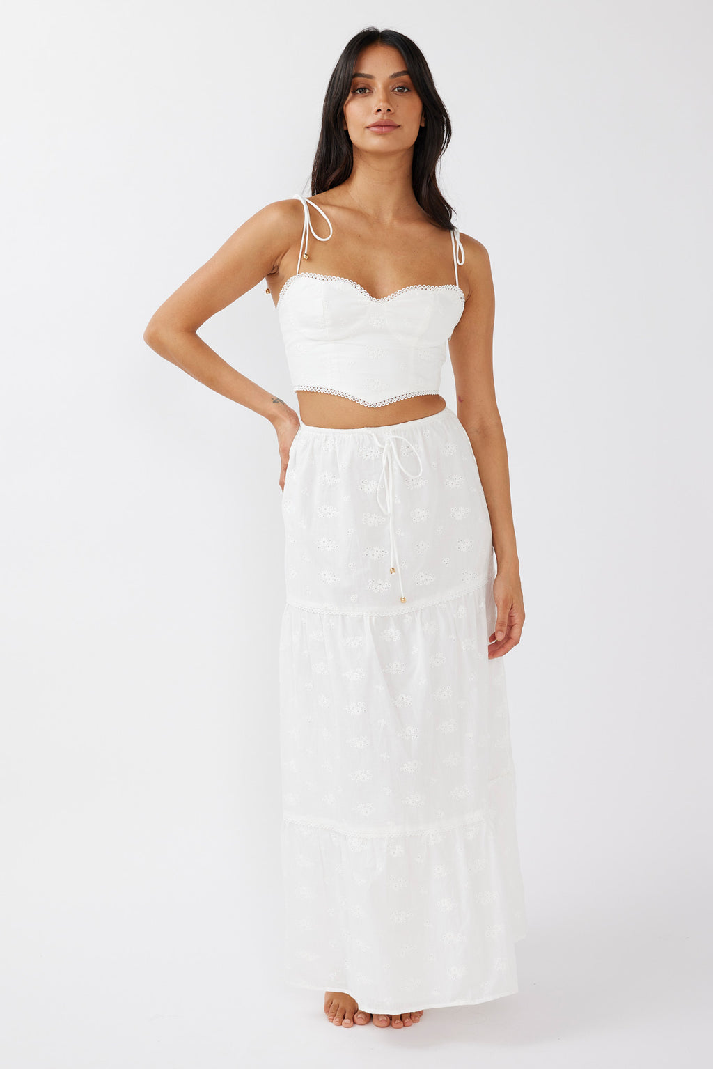 Gracelyn Drawstring Embroidery Maxi Skirt White by Selfie Leslie Australia