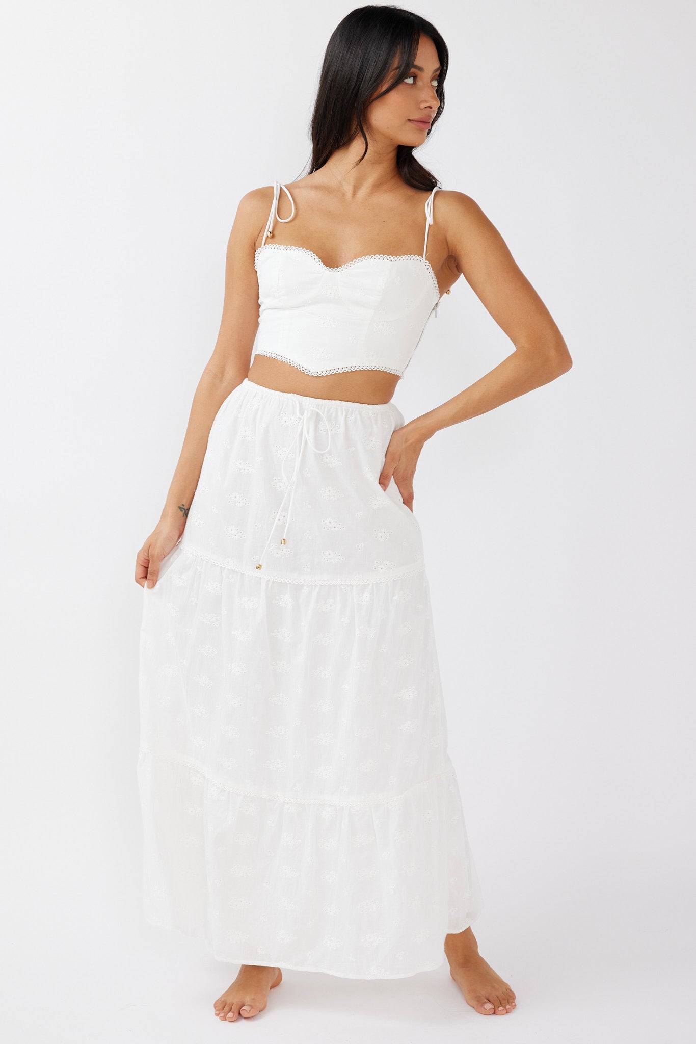 Gracelyn Tied Shoulder Embroidery Crop Top White by Selfie Leslie Australia