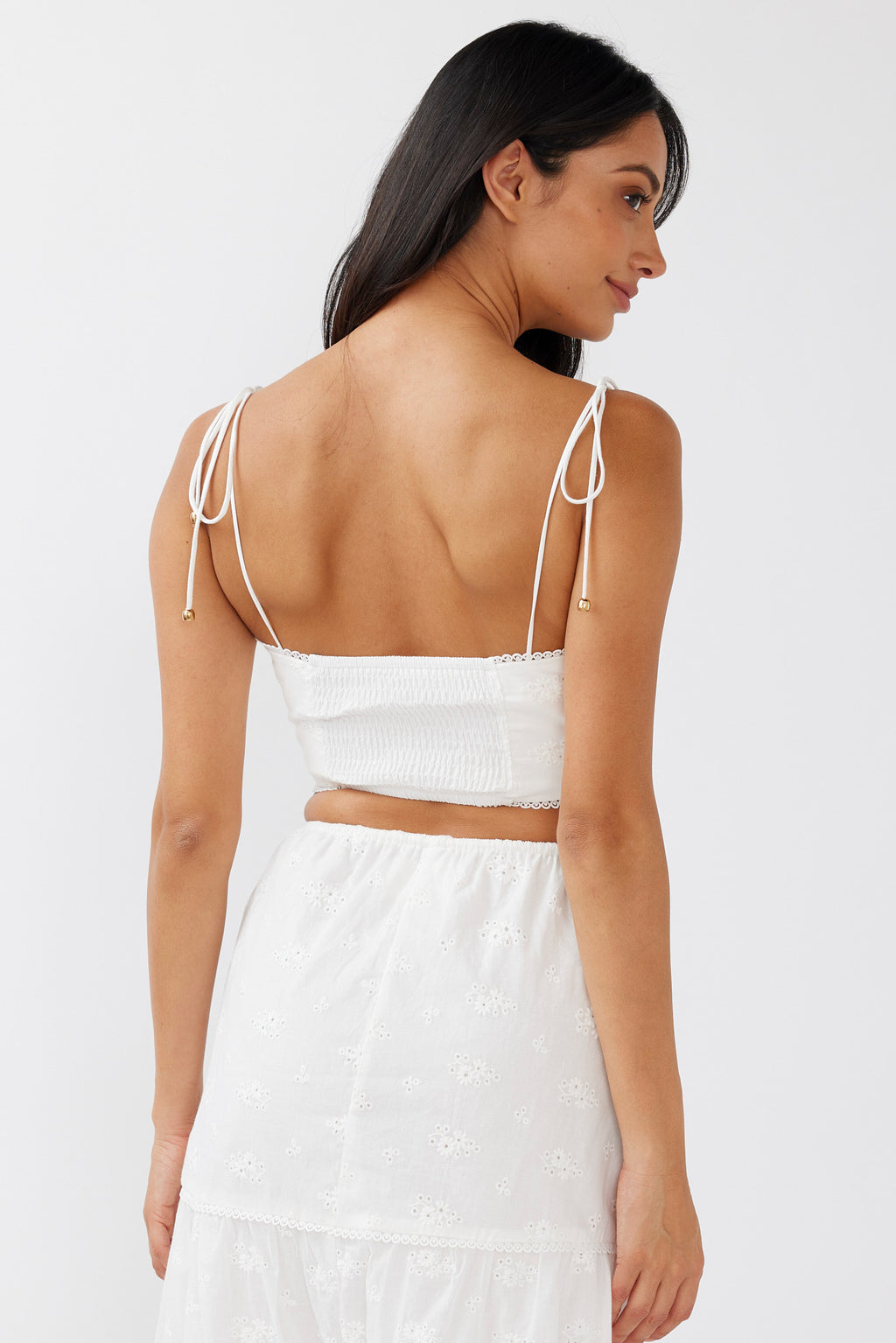 Gracelyn Tied Shoulder Embroidery Crop Top White by Selfie Leslie Australia
