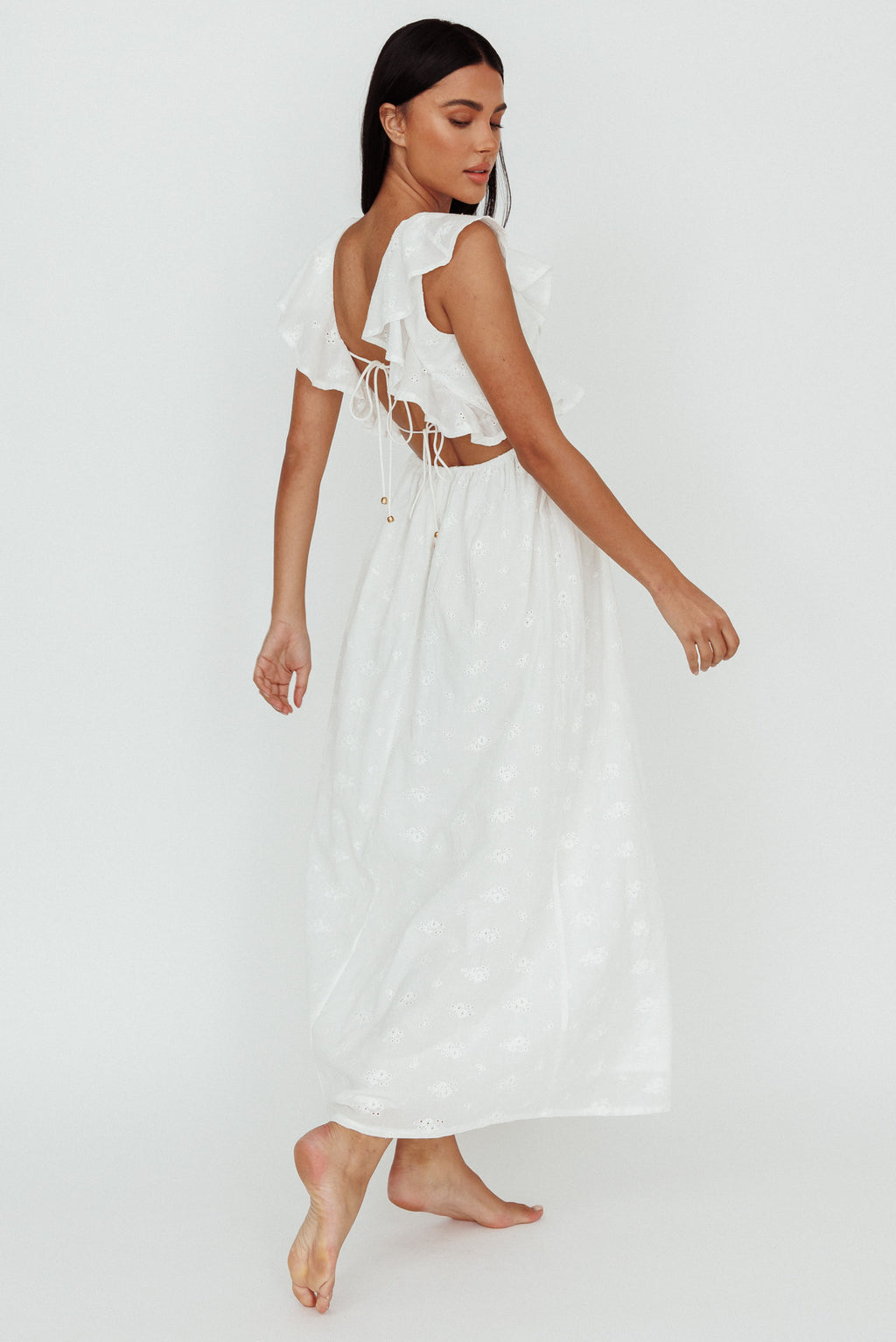 Primrosia Tied Back Maxi Dress Eyelet White by Selfie Leslie Australia