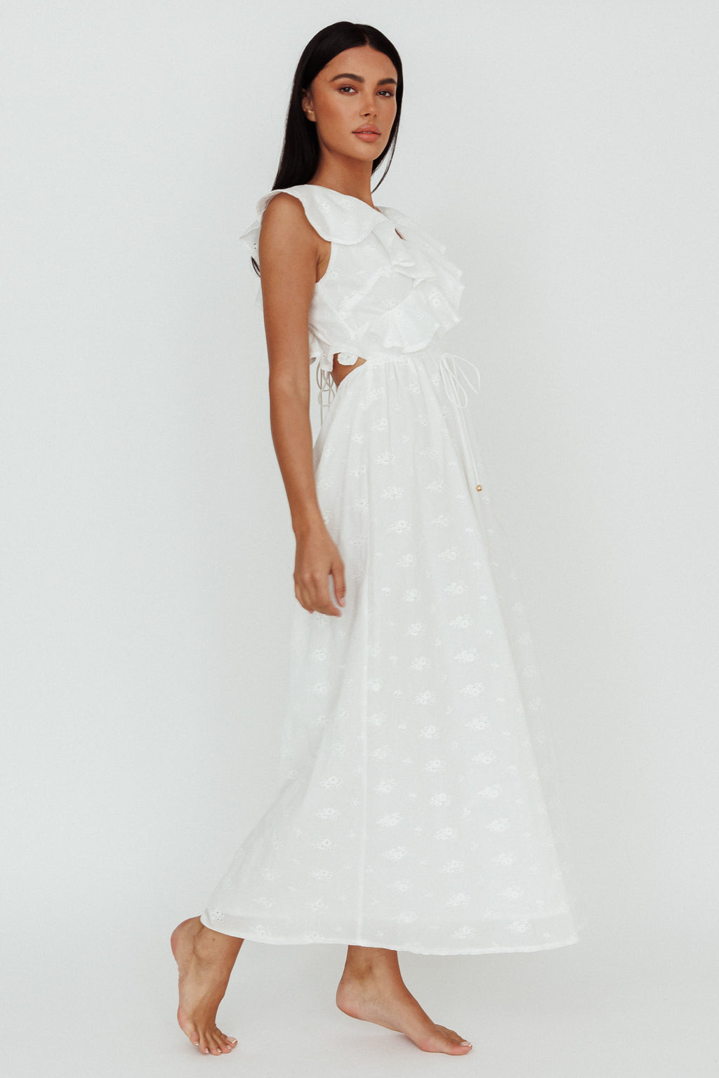 Primrosia Tied Back Maxi Dress Eyelet White by Selfie Leslie Australia