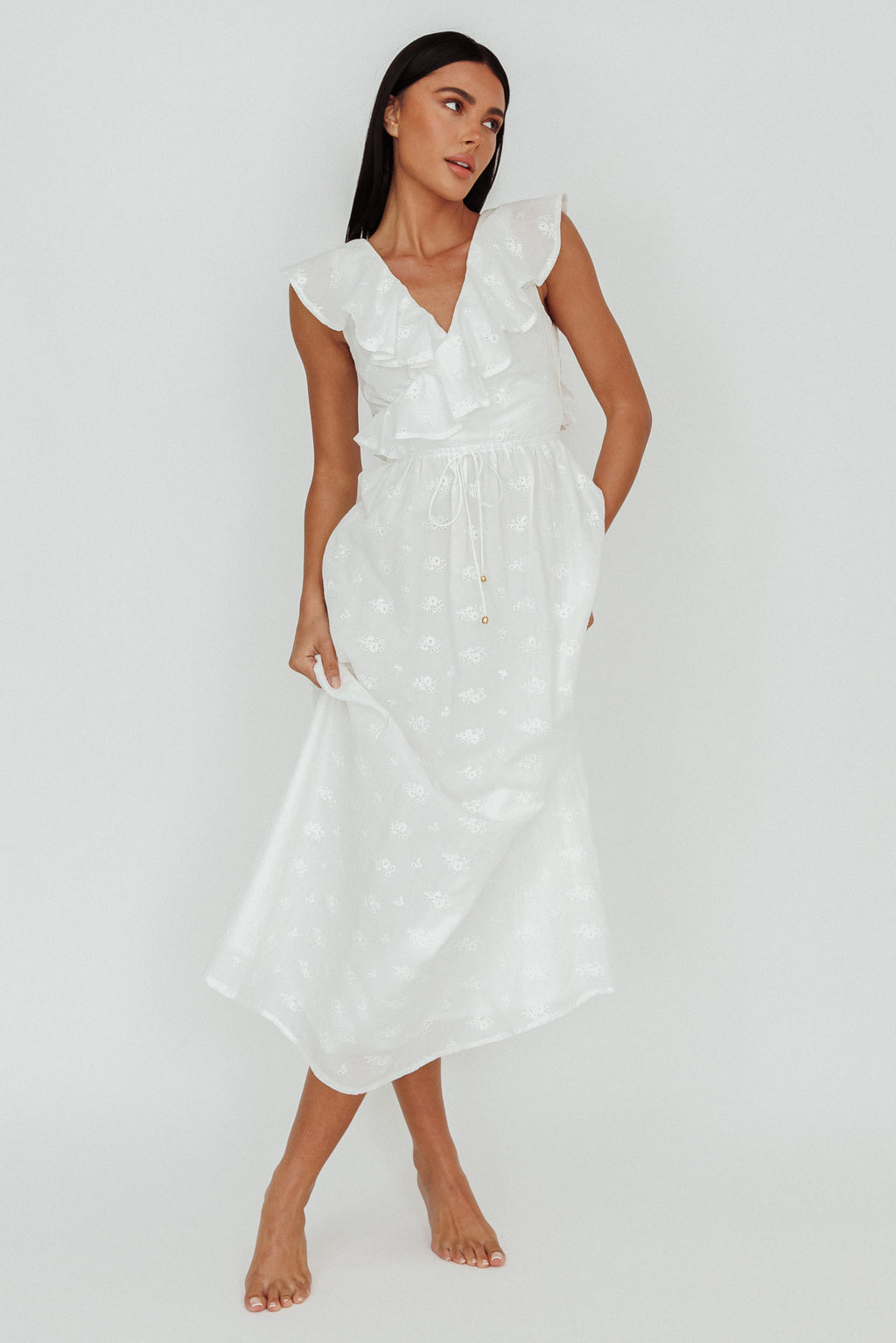 Primrosia Tied Back Maxi Dress Eyelet White by Selfie Leslie Australia