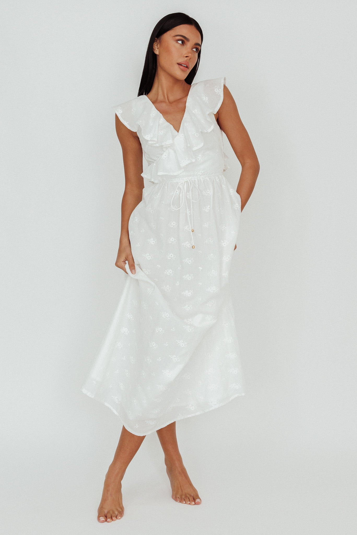 Primrosia Tied Back Maxi Dress Eyelet White by Selfie Leslie Australia