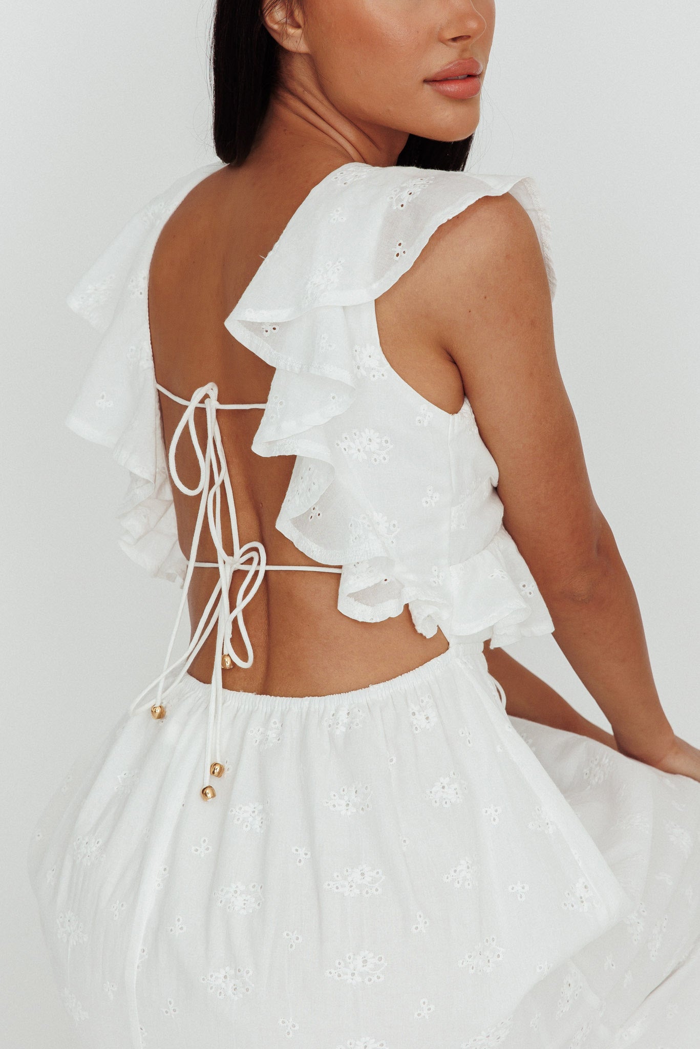Primrosia Tied Back Maxi Dress Eyelet White by Selfie Leslie Australia