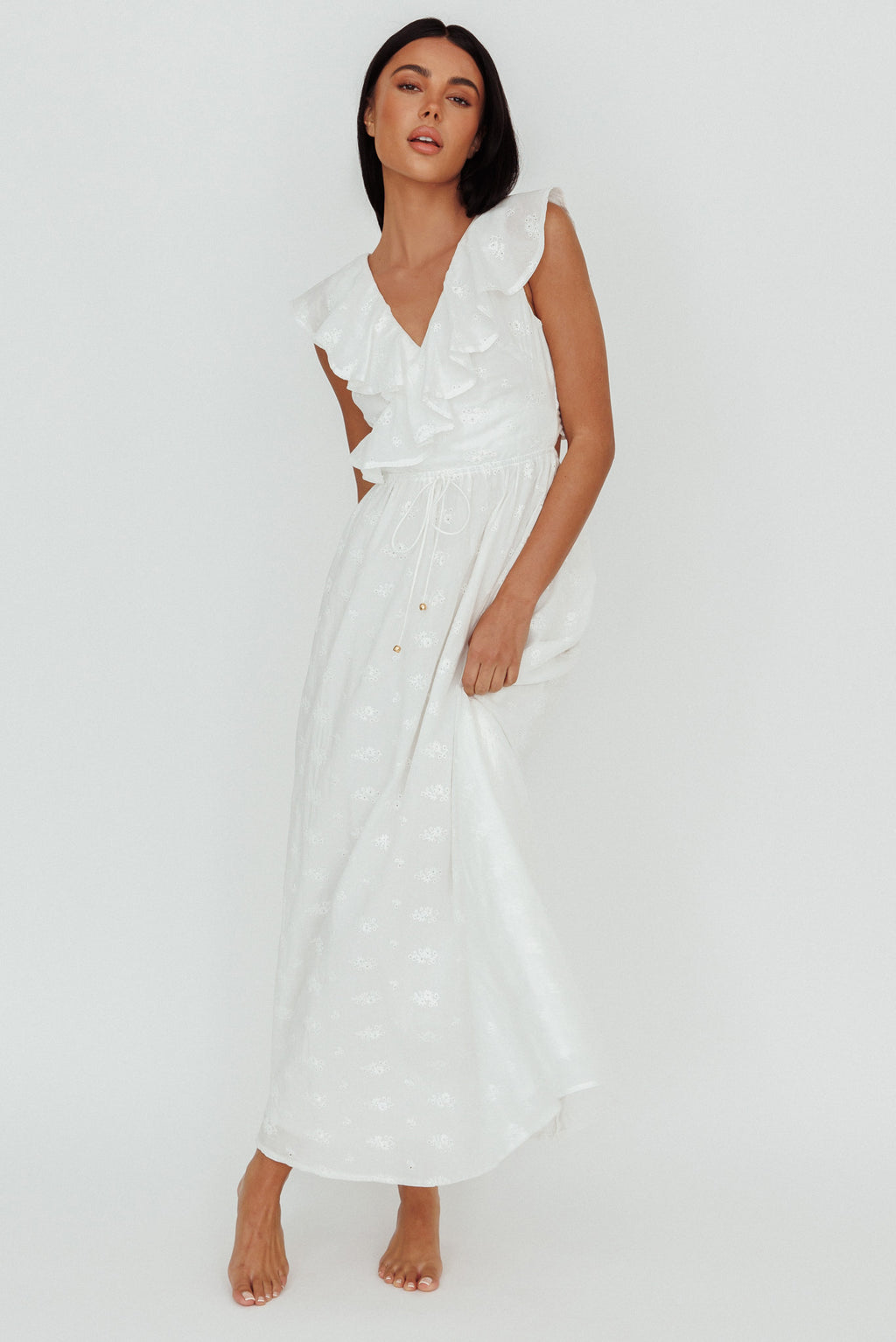 Primrosia Tied Back Maxi Dress Eyelet White by Selfie Leslie Australia