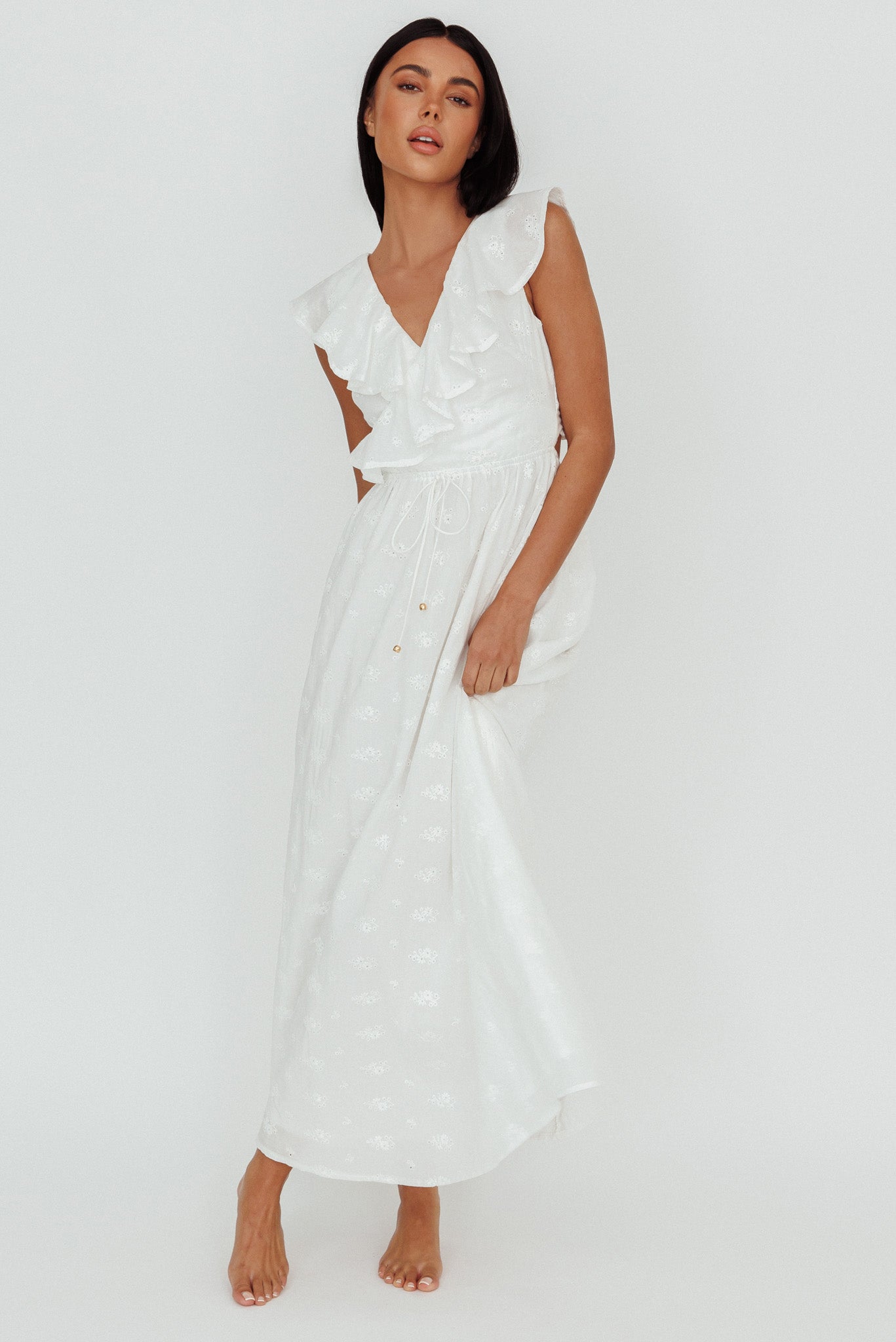 Primrosia Tied Back Maxi Dress Eyelet White by Selfie Leslie Australia