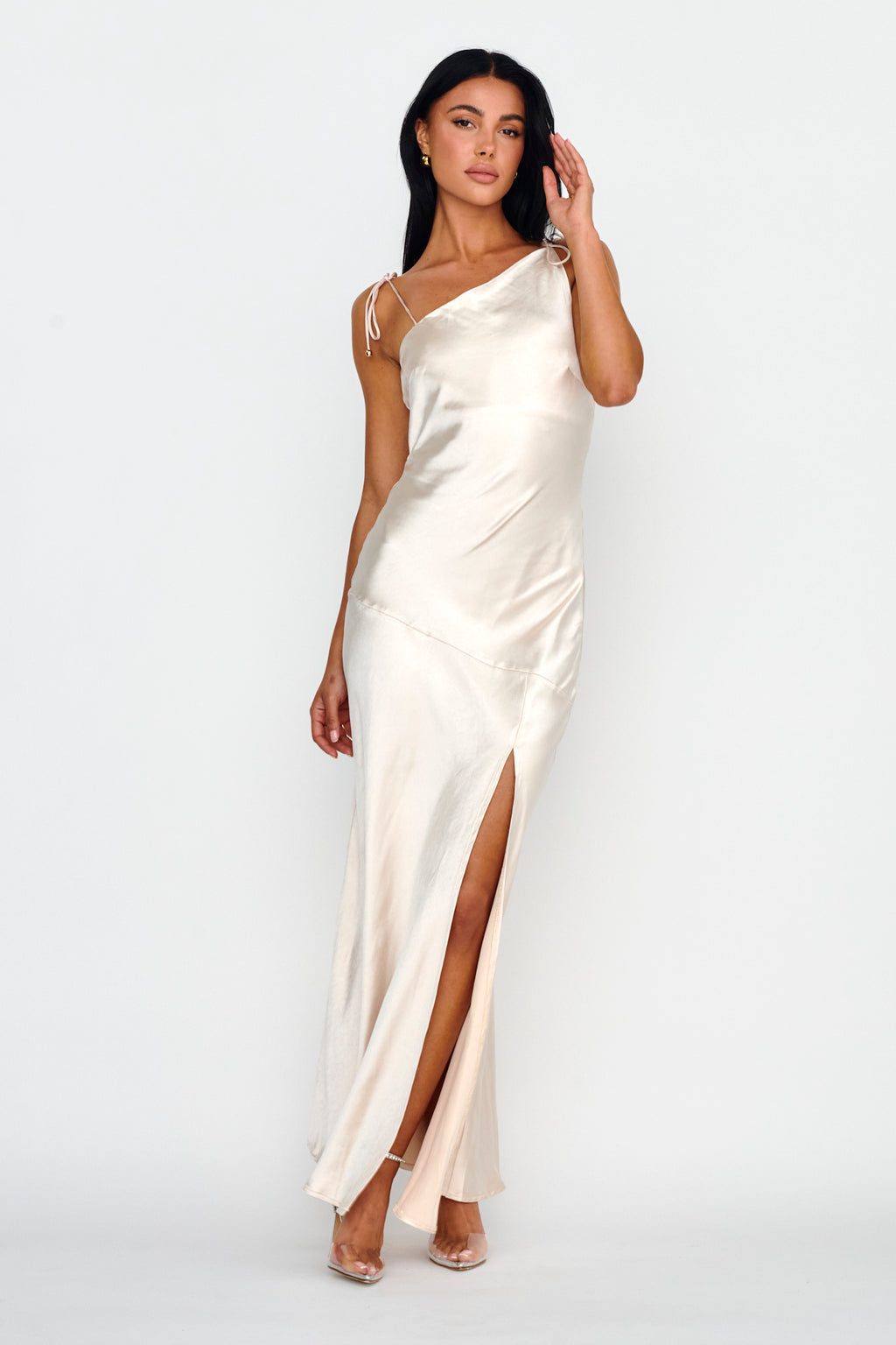 Heart's Desire String-Tie Shoulder Dress Champagne by Selfie Leslie Australia