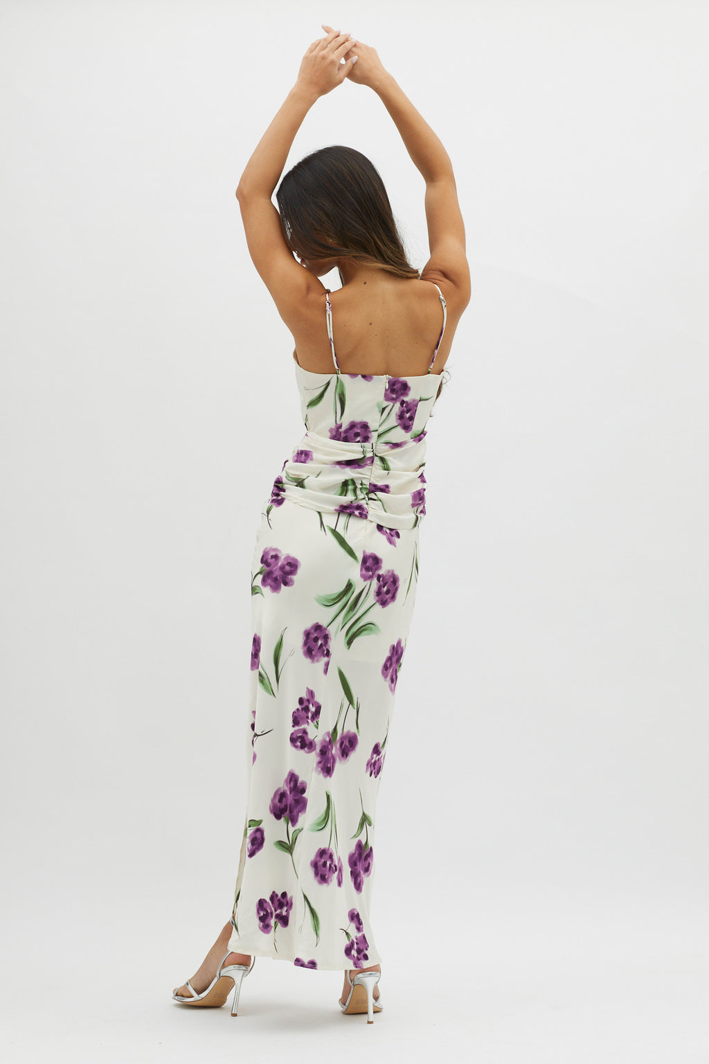 Corinna Tied Waist Split Dress Floral Purple by Selfie Leslie Australia