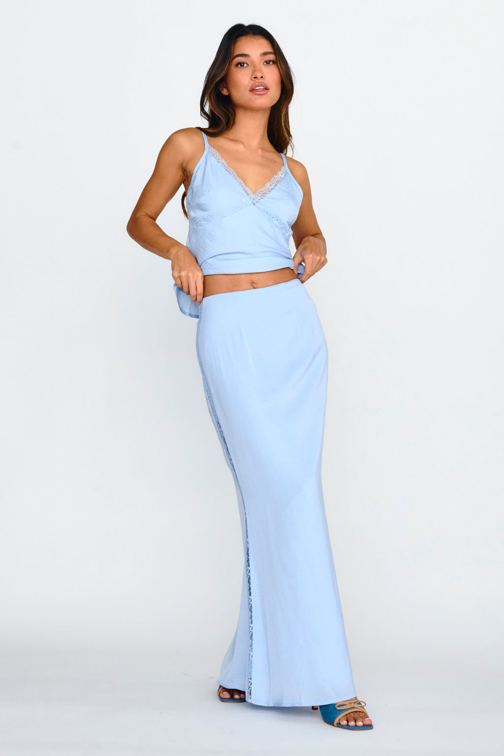 Pammy Lace Trim Maxi Skirt Cloud Blue by Selfie Leslie Australia