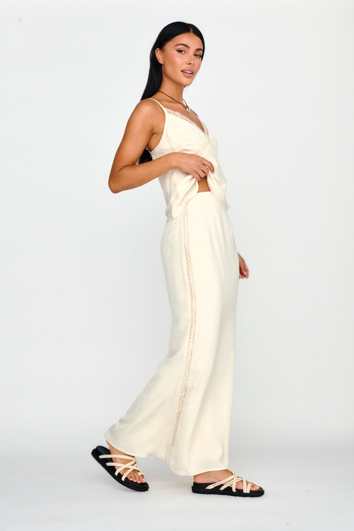 Pammy Lace Trim Maxi Skirt Oyster by Selfie Leslie Australia