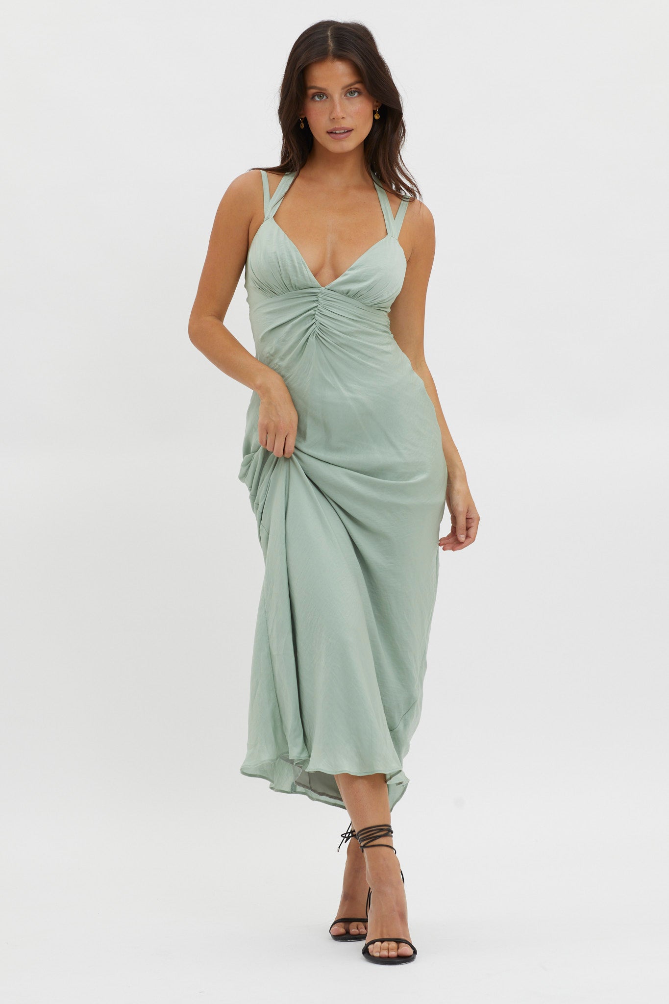 Stellar Twist Bodice Multi-Strap Dress Sage by Selfie Leslie Australia