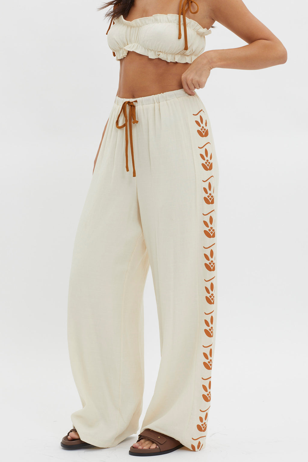 Maghan Side Print Long Pants Beige by Selfie Leslie Australia