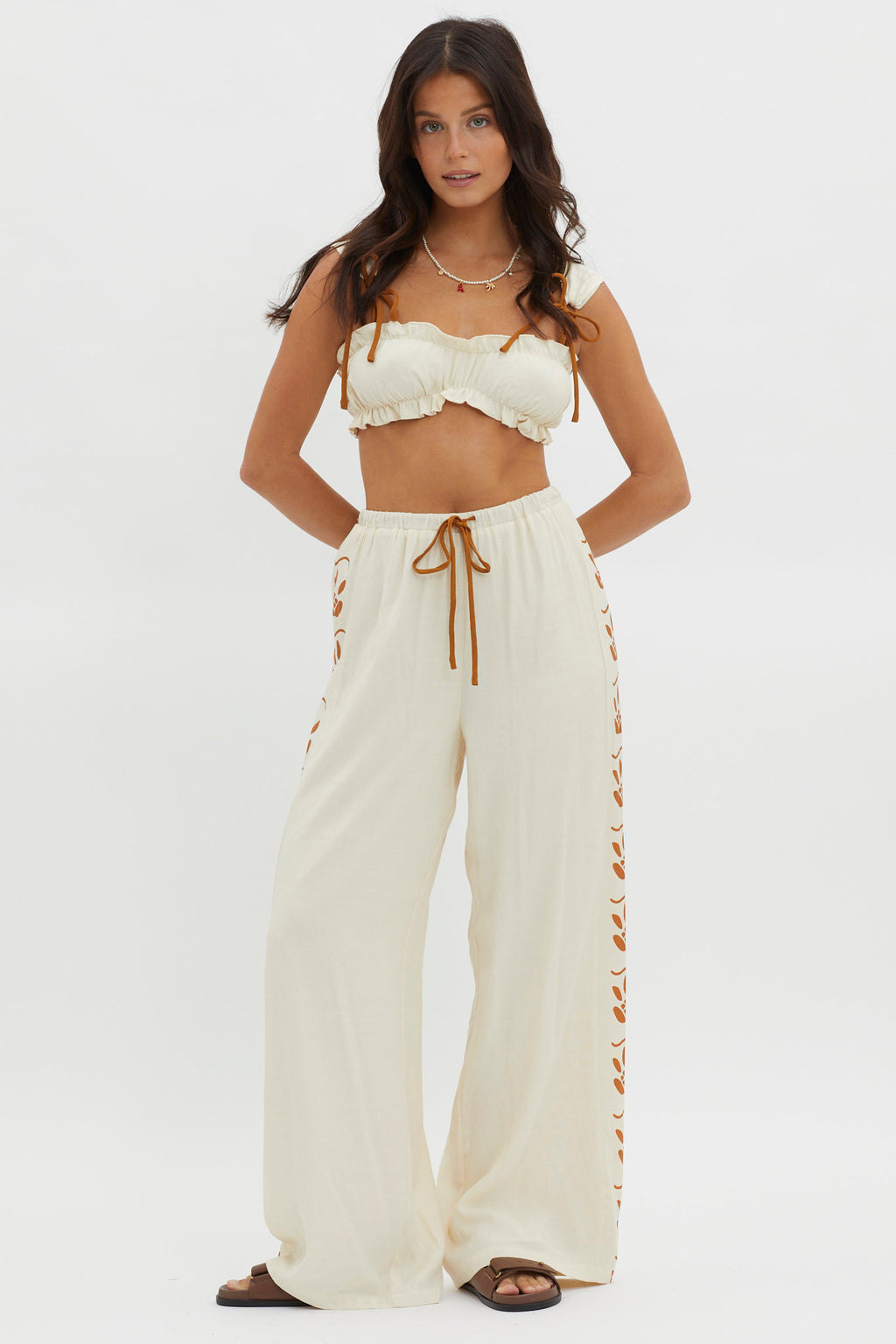 Maghan Side Print Long Pants Beige by Selfie Leslie Australia