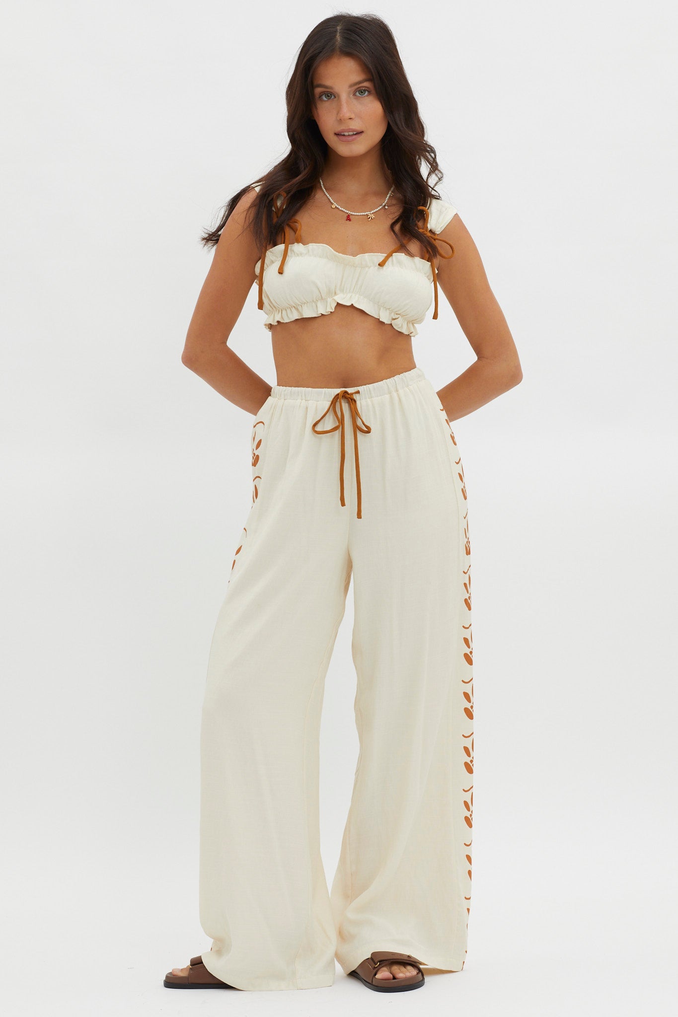 Maghan Side Print Long Pants Beige by Selfie Leslie Australia