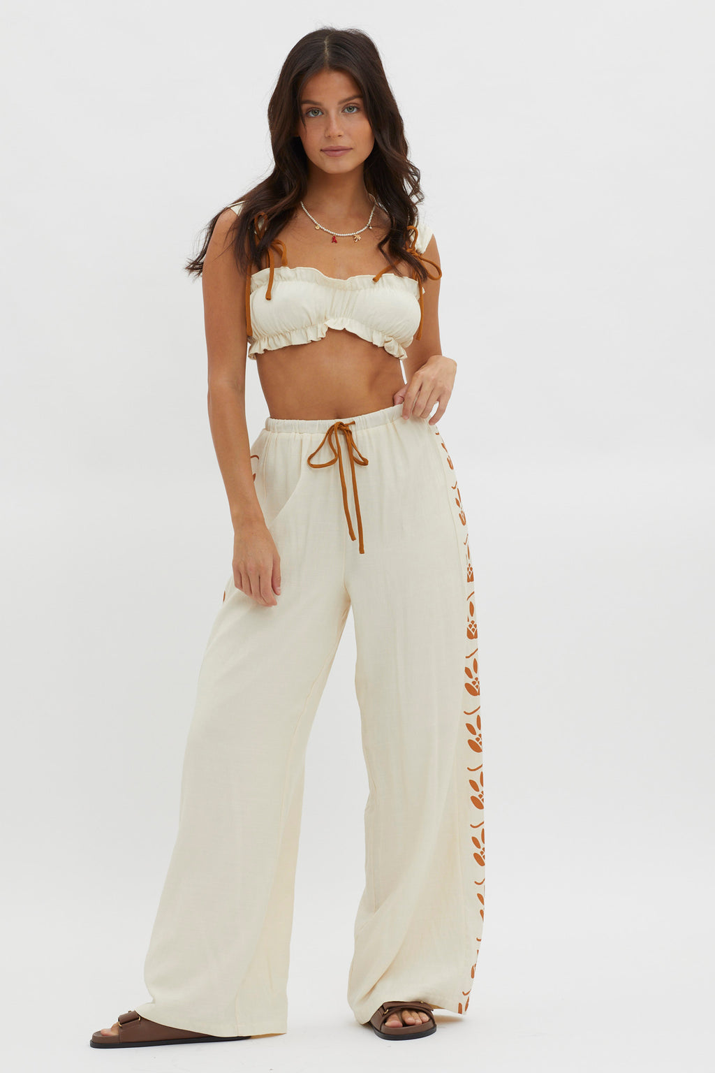 Maghan Tie Strap Crop Top Beige by Selfie Leslie Australia