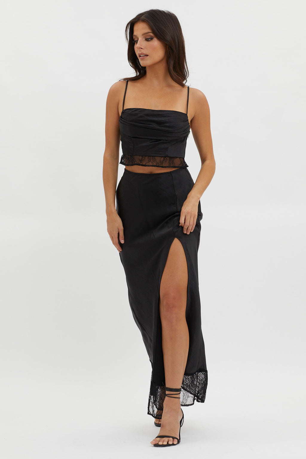 For The Moment Lace Trim Maxi Skirt Black by Selfie Leslie Australia