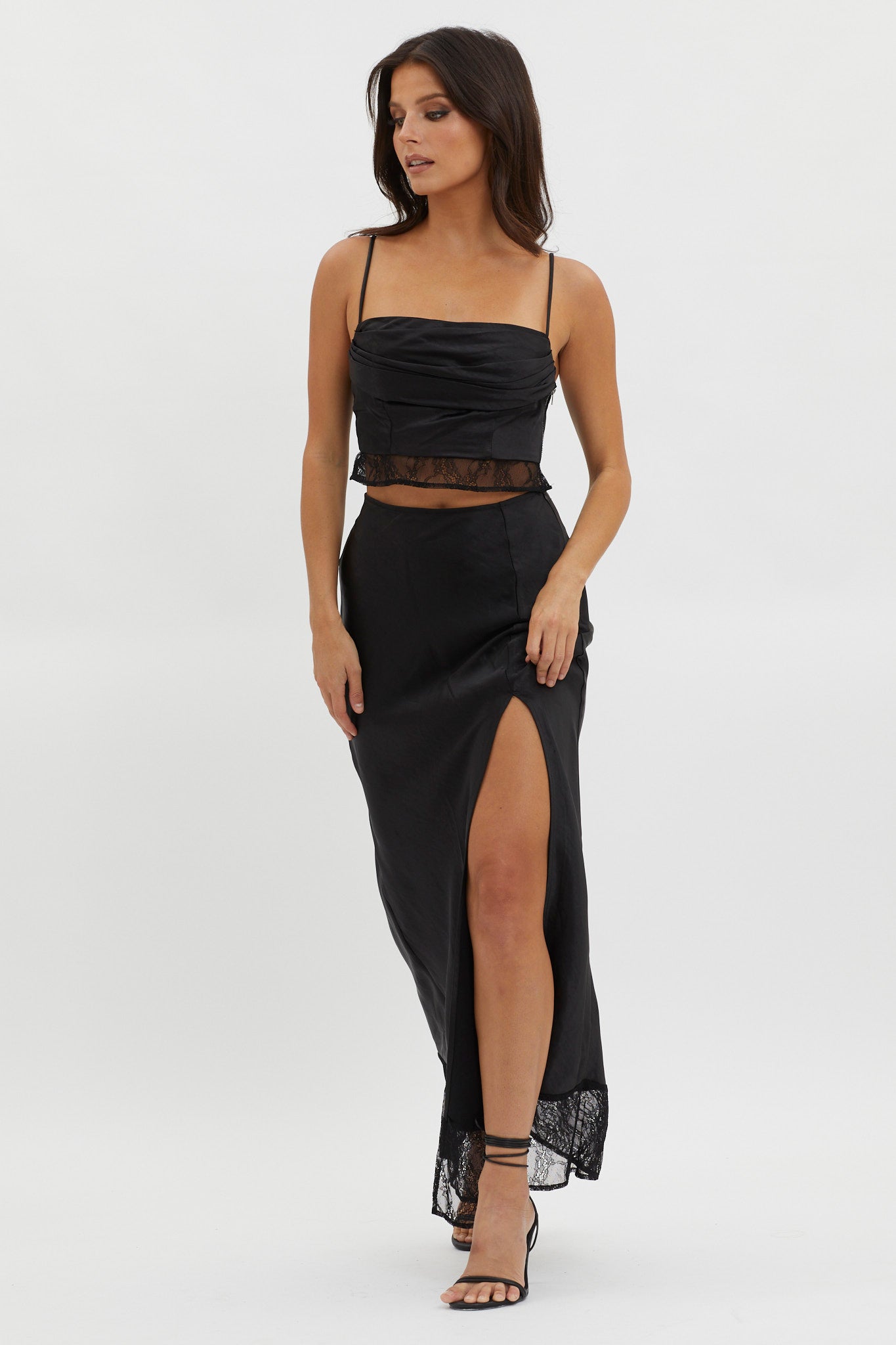For The Moment Lace Trim Maxi Skirt Black by Selfie Leslie Australia