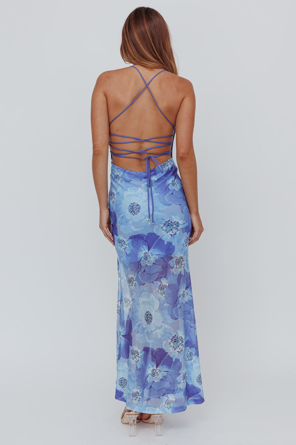 Osaka Sun Lace-Up Back Mesh Dress Blue by Selfie Leslie Australia
