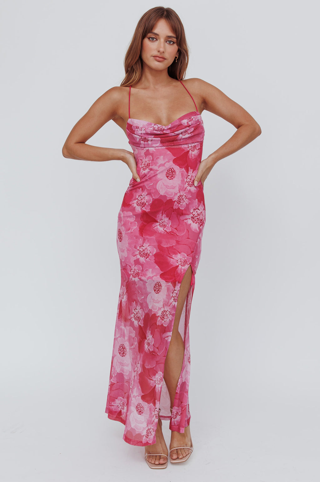 Osaka Sun Lace-Up Back Mesh Dress Pink by Selfie Leslie Australia